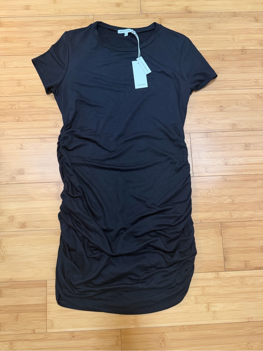 ANTISTAR Super Soft Ruched Maternity Dress – NWT Black | Size Large 🖤